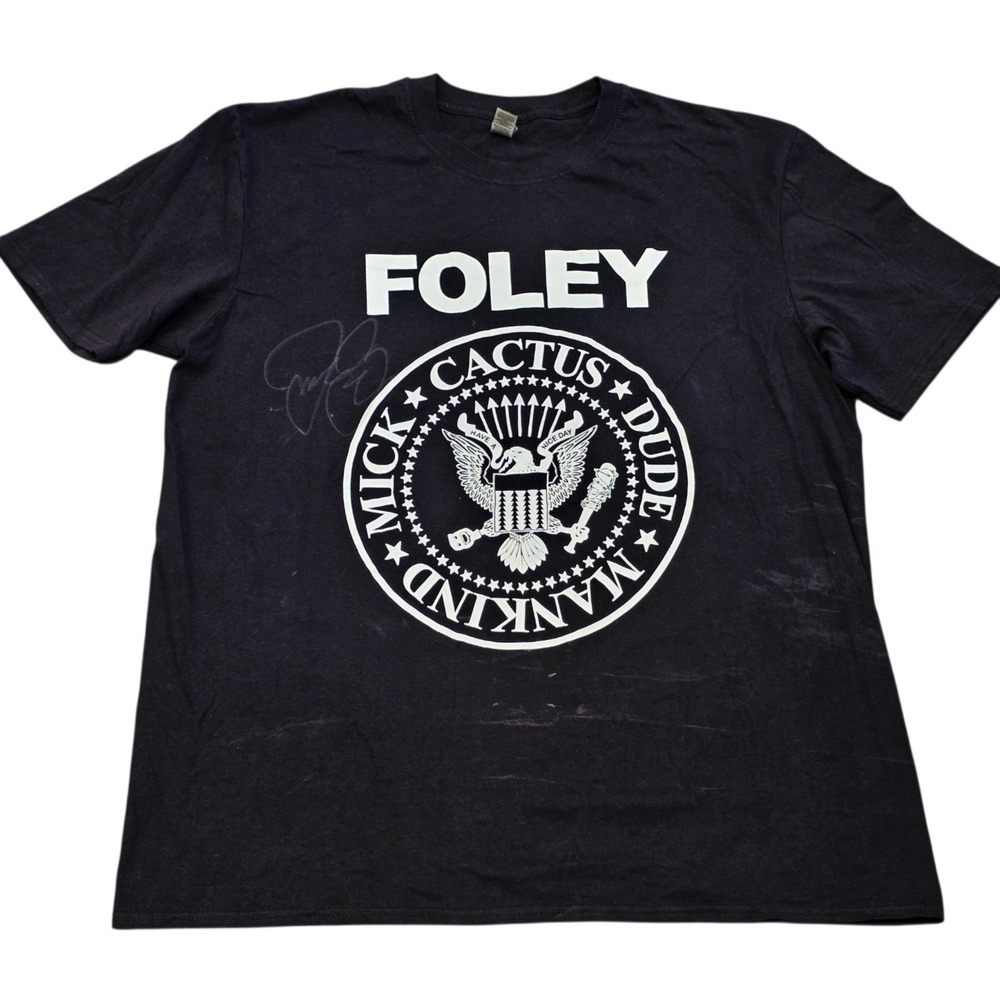 Mick Foley Signed Shirt Black Cactus Dude Mankind WWE Wrestling Gildan Mens XL